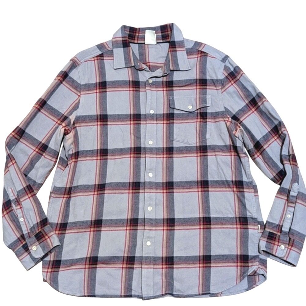 The North Face Men's XL Gray Red Plaid  Button Down Heavy Thick Flannel Shirt